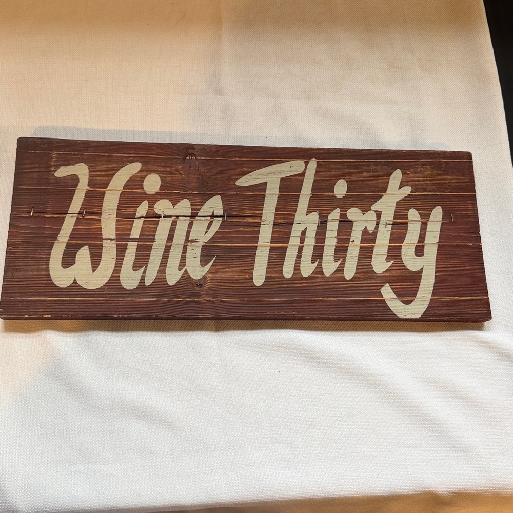 Wood “Wine Thirty” sign, Rustic bar wall decor, Funny sign for happy hour.